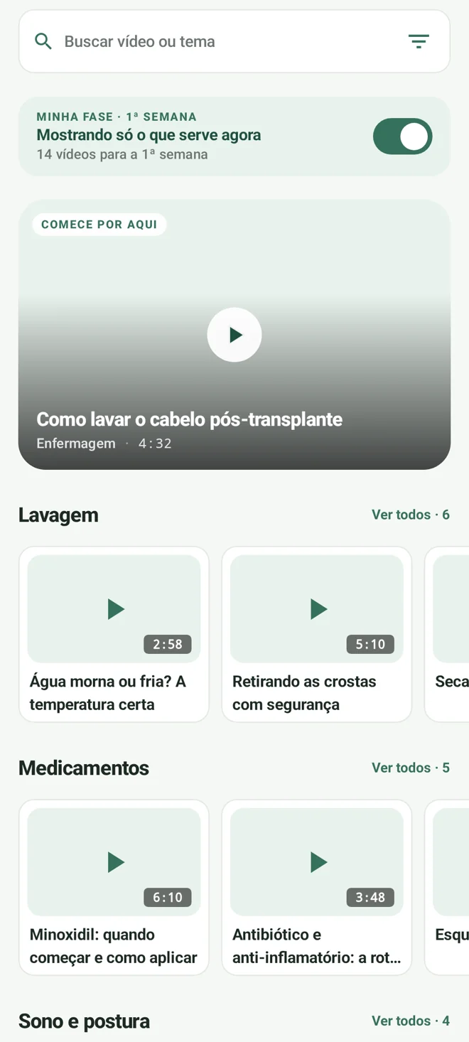 Demonstração dos vídeos organizados pela fase e pelo tema