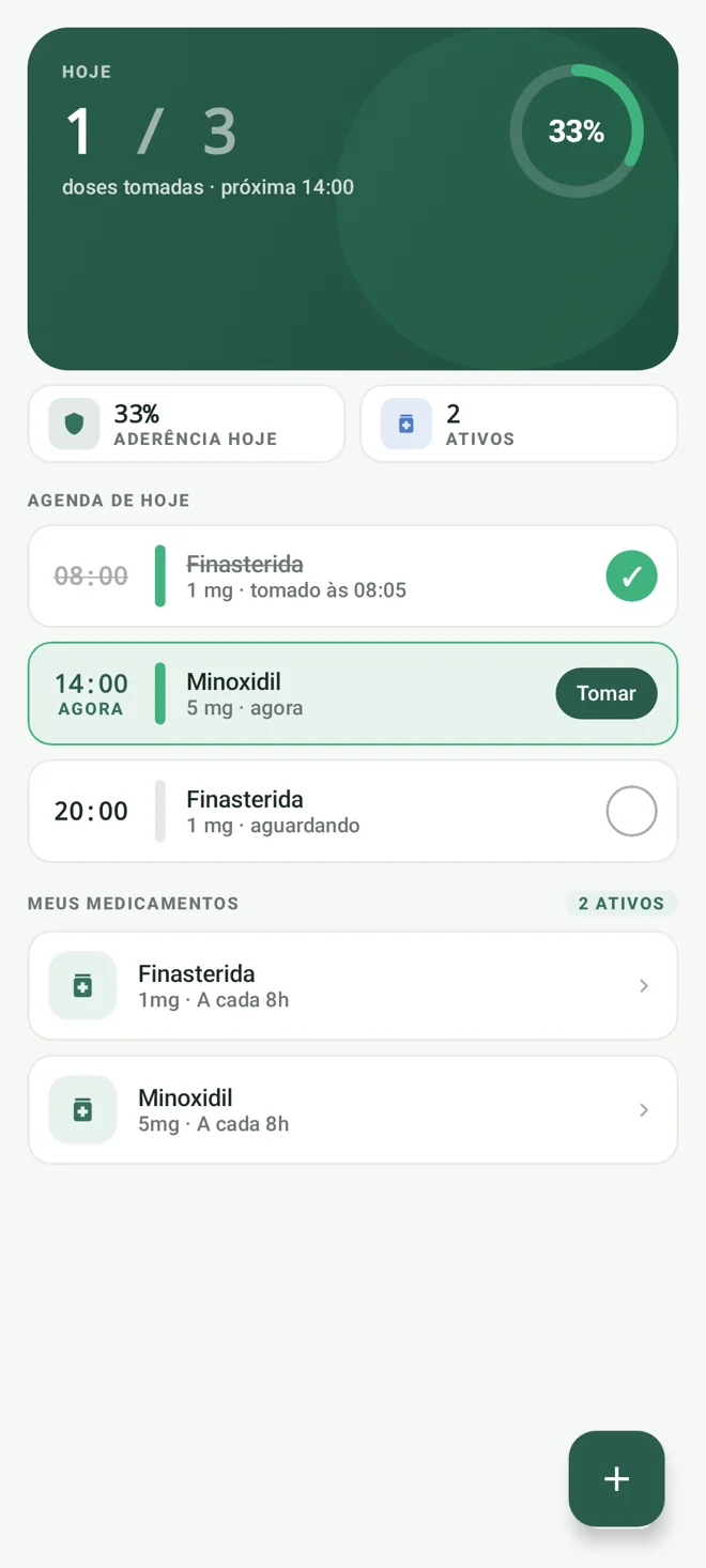 Demonstração da agenda de medicamentos e dos registros de doses