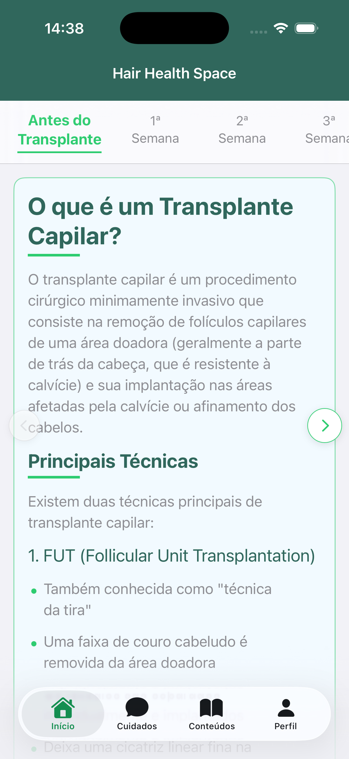 Tela inicial do Hair Health Space